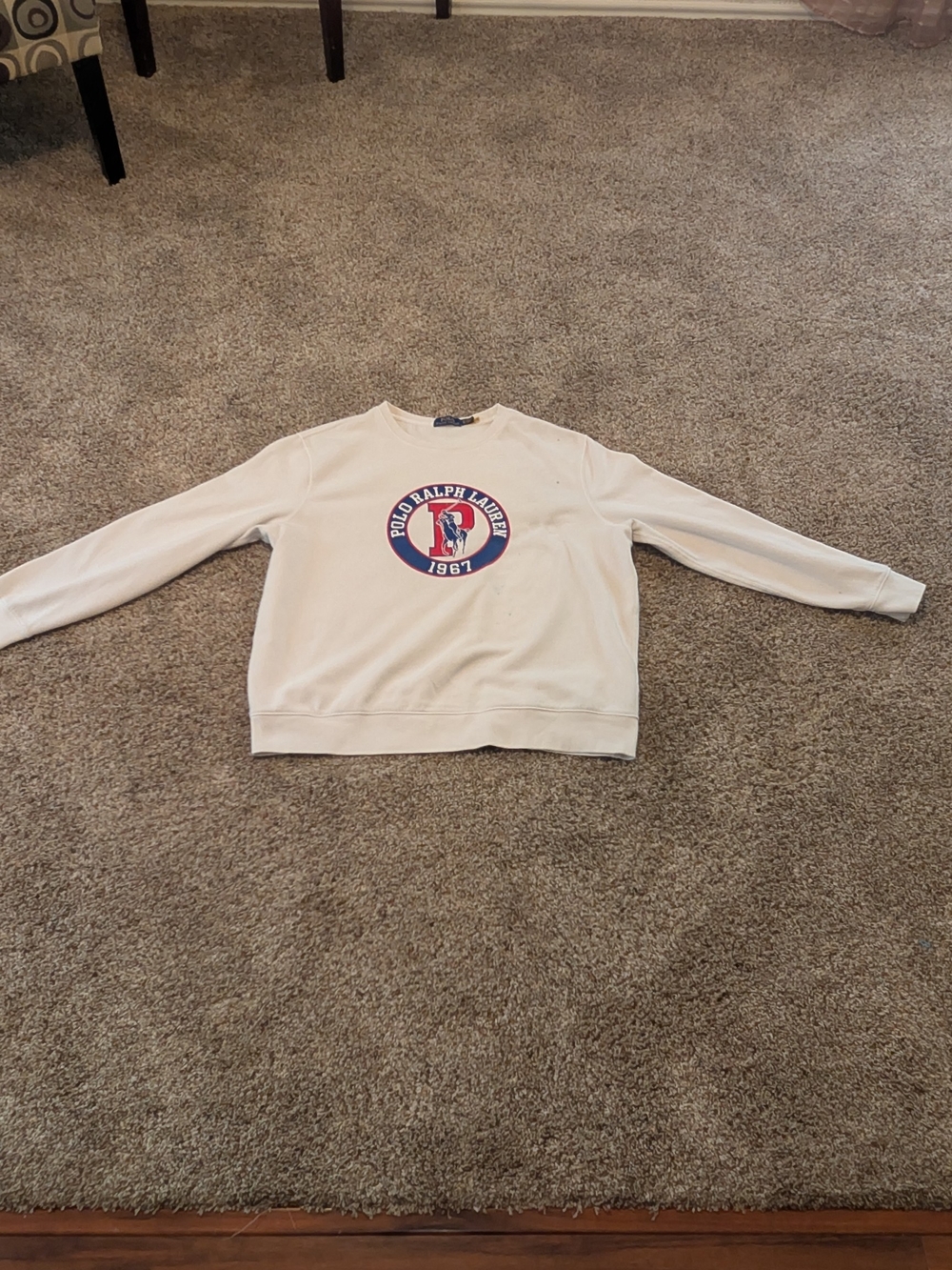 Polo Ralph Lauren Sweatshirt Mens XL White Cream P 1967 Big Pony Graphic Crest